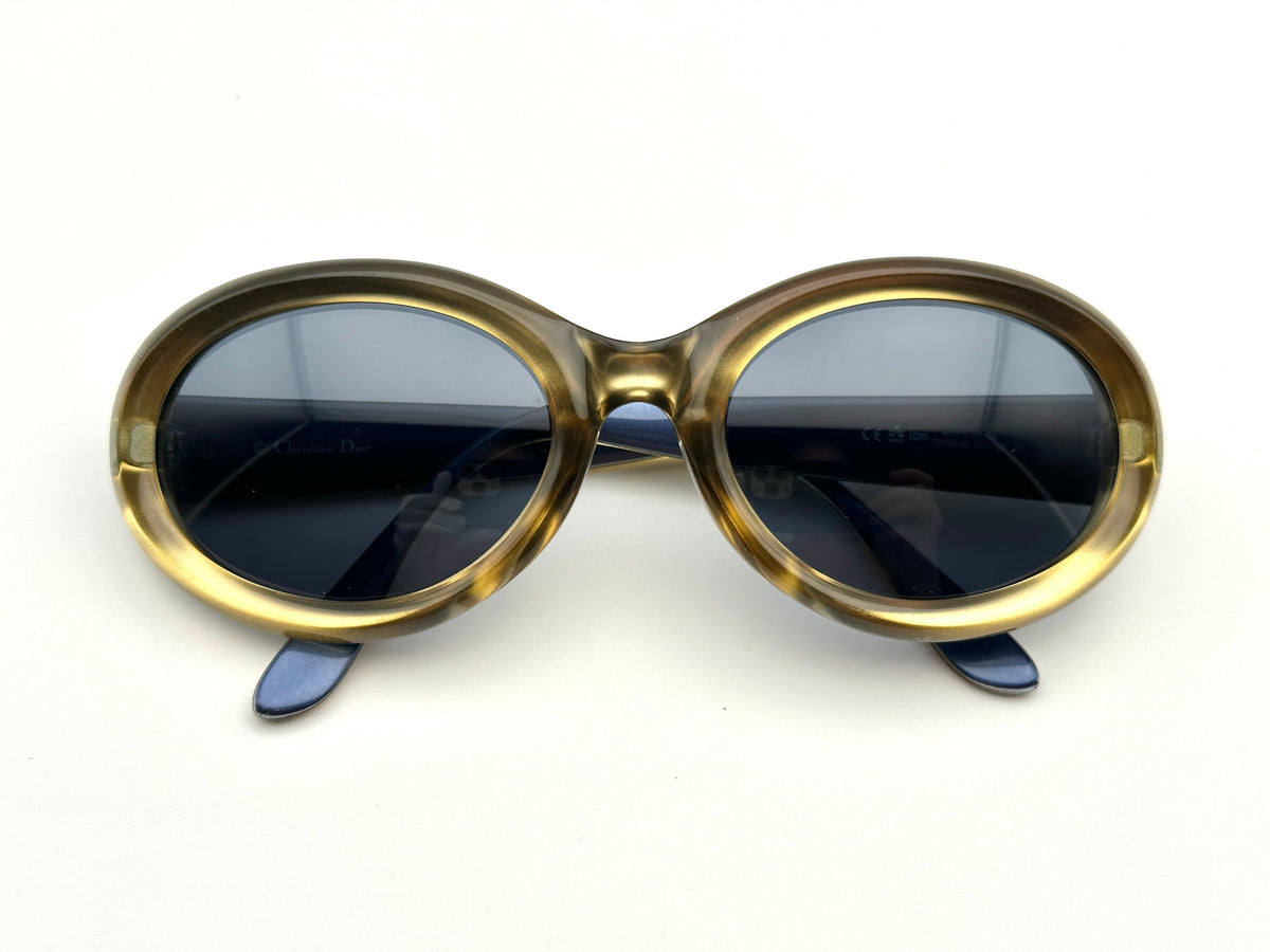 Christian Dior 2919A Vintage Oval Sunglasses Olive Navy 90s Made in Austria