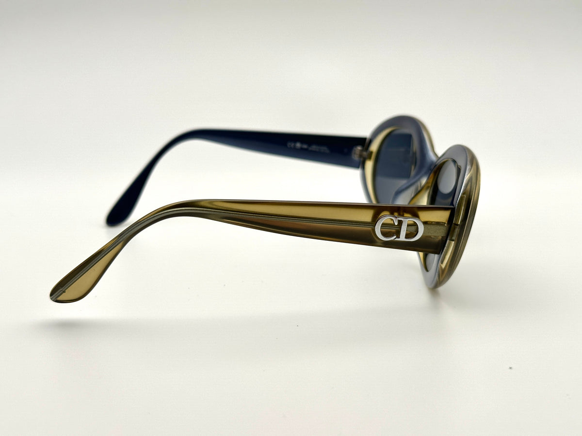 Christian Dior 2919A Vintage Oval Sunglasses Olive Navy 90s Made in Austria